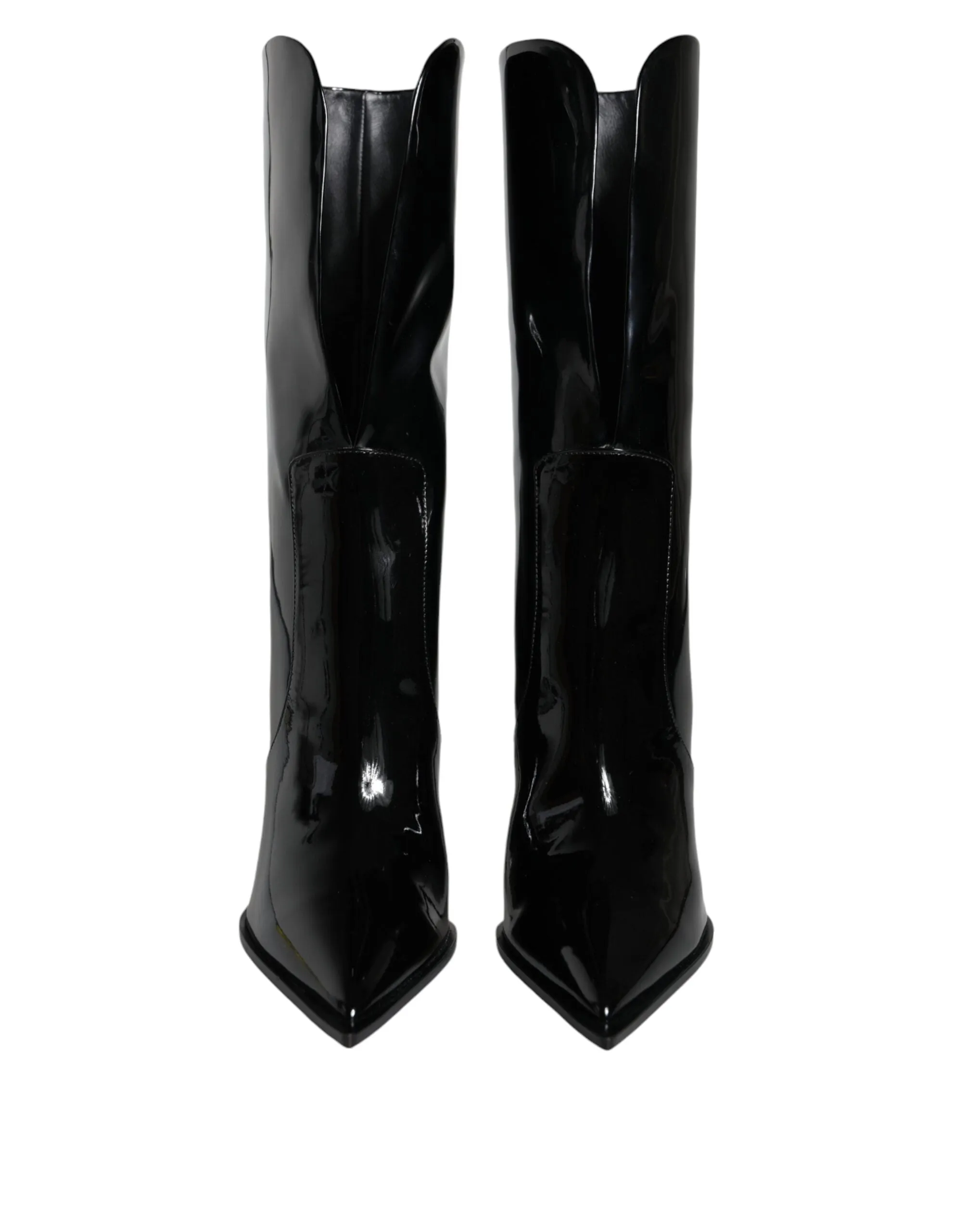 Black Patent Leather Mid Calf Boots Shoes sold by Louxly product image thumbnail 2
