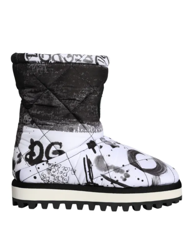 White Padded Logo Print Mid Calf Boots Shoes sold by Louxly