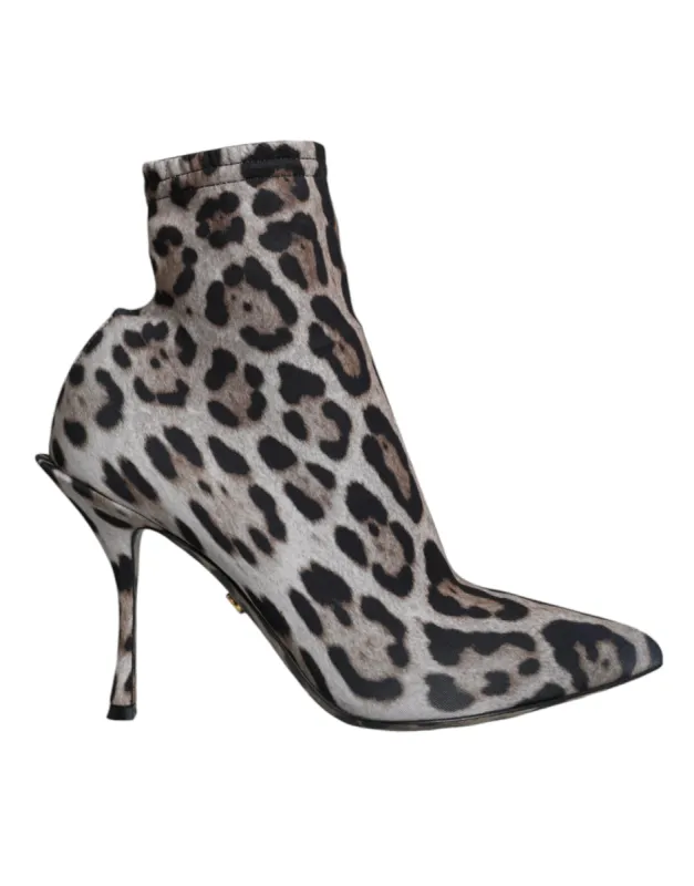 Gray Leopard Stretch Heels Ankle Boots Shoes sold by Louxly
