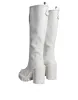 White Cotton Logo Heels Knee High Boots Shoes sold by Louxly