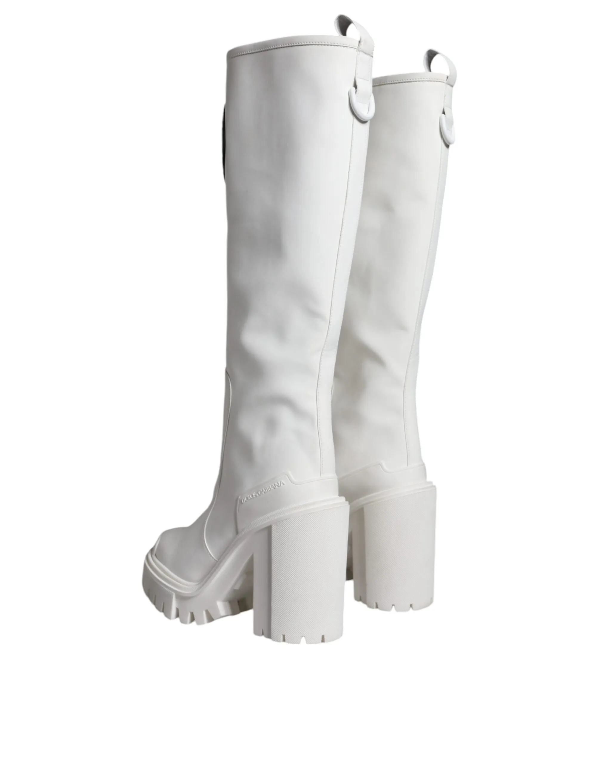 White Cotton Logo Heels Knee High Boots Shoes sold by Louxly product image thumbnail 5