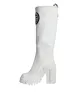 White Cotton Logo Heels Knee High Boots Shoes sold by Louxly