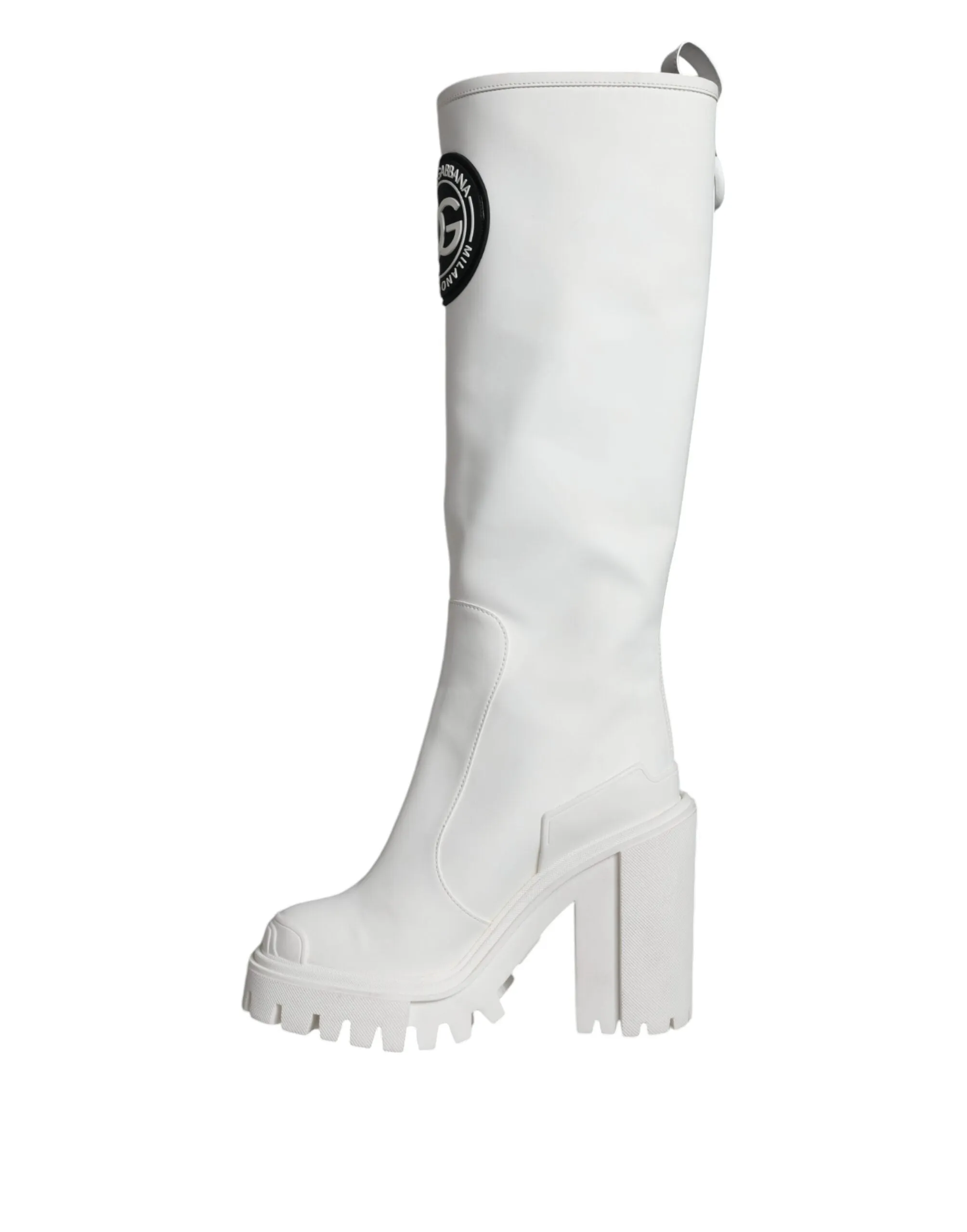 White Cotton Logo Heels Knee High Boots Shoes sold by Louxly product image thumbnail 4