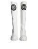 White Cotton Logo Heels Knee High Boots Shoes sold by Louxly