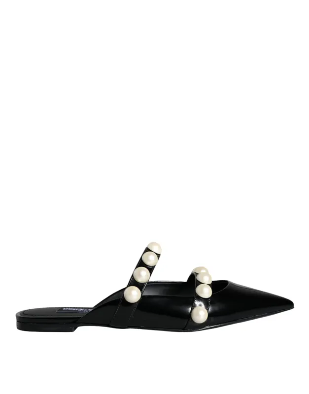 Black Leather Pearls Slides Sandals Shoes sold by Louxly