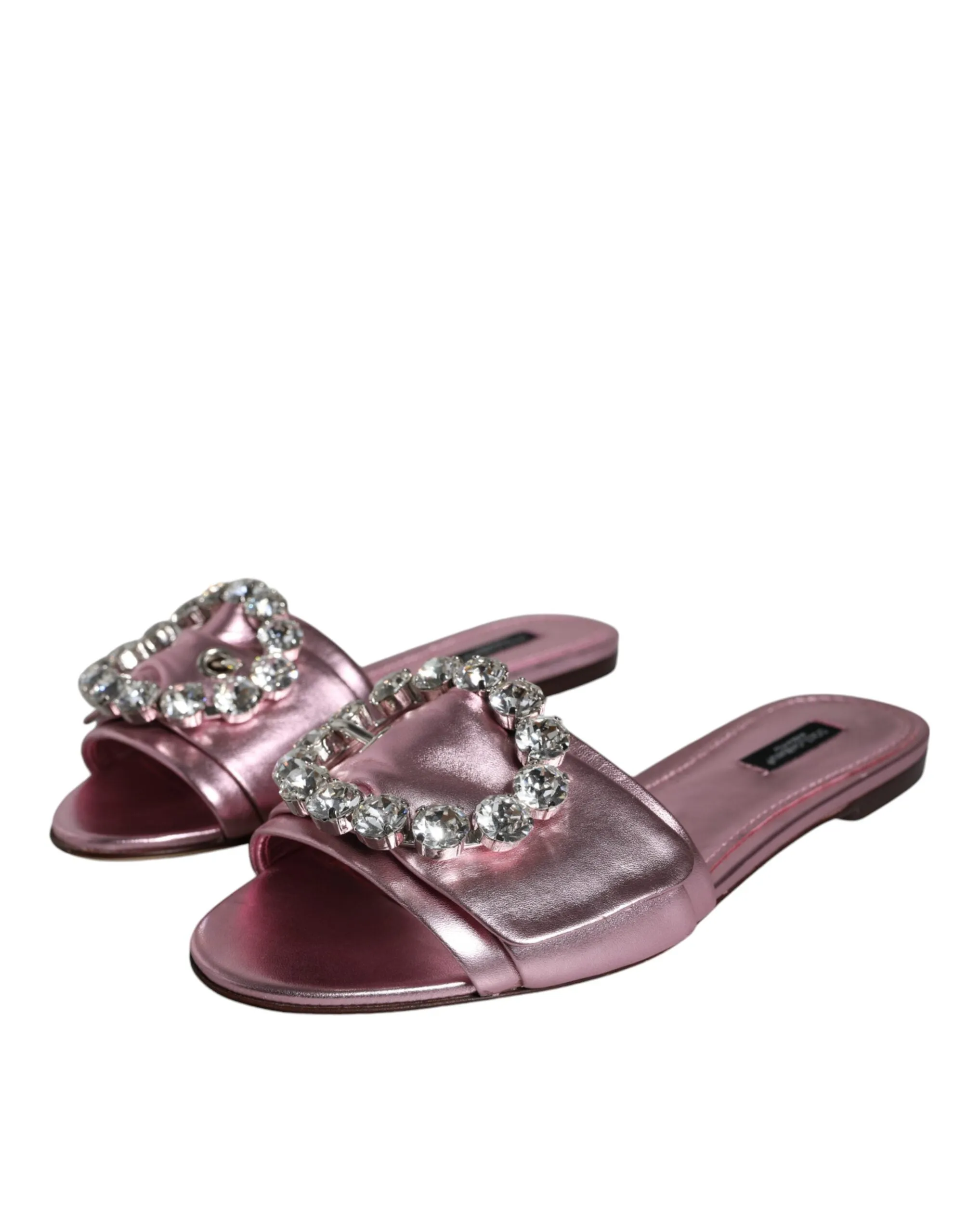 Metallic Pink Crystal Leather Flats Sandals Shoes sold by Louxly product image thumbnail 3
