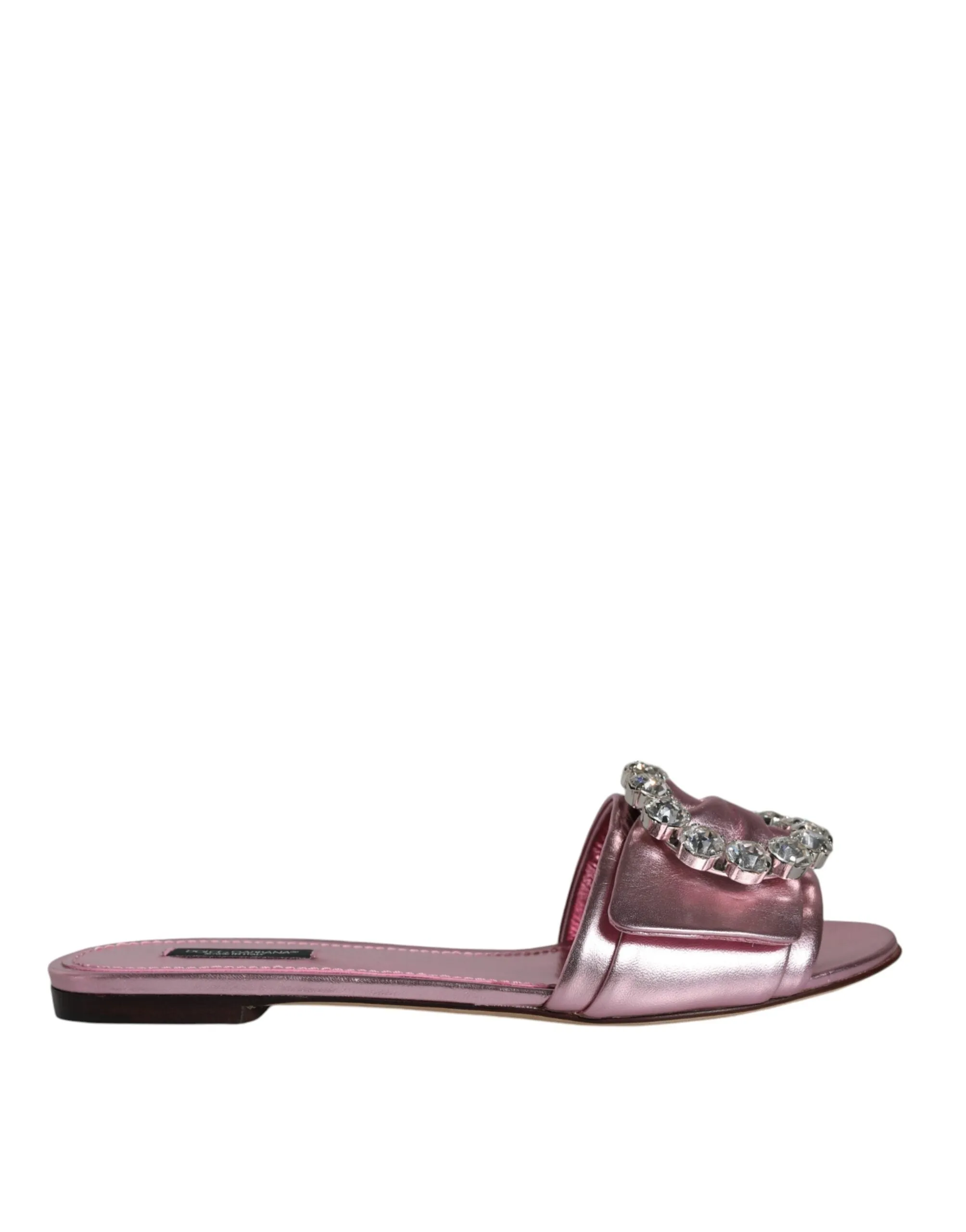 Metallic Pink Crystal Leather Flats Sandals Shoes sold by Louxly