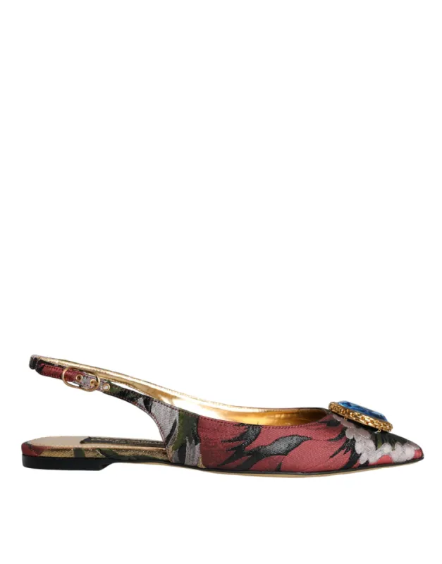 Multicolor Jacquard Crystal Flats Slingback Shoes sold by Louxly
