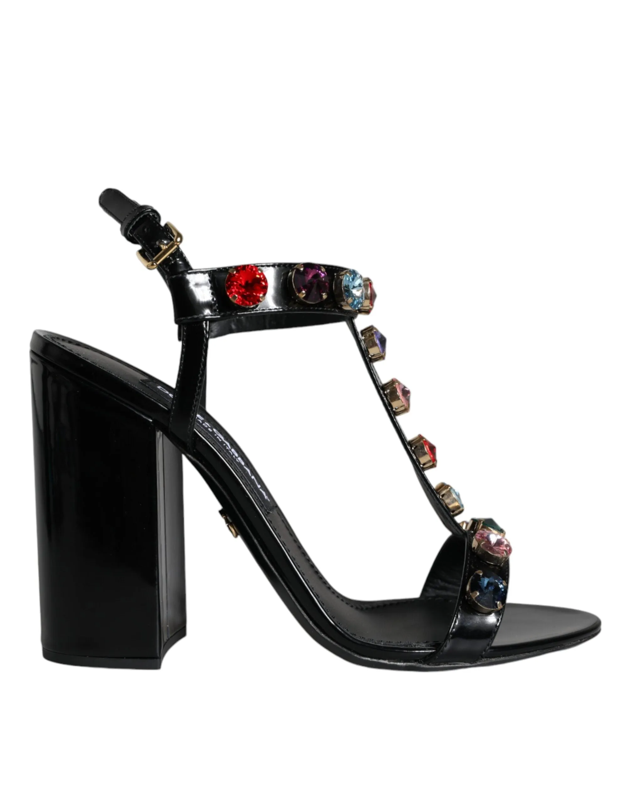Black Crystal Leather T-strap Sandals Shoes sold by Louxly