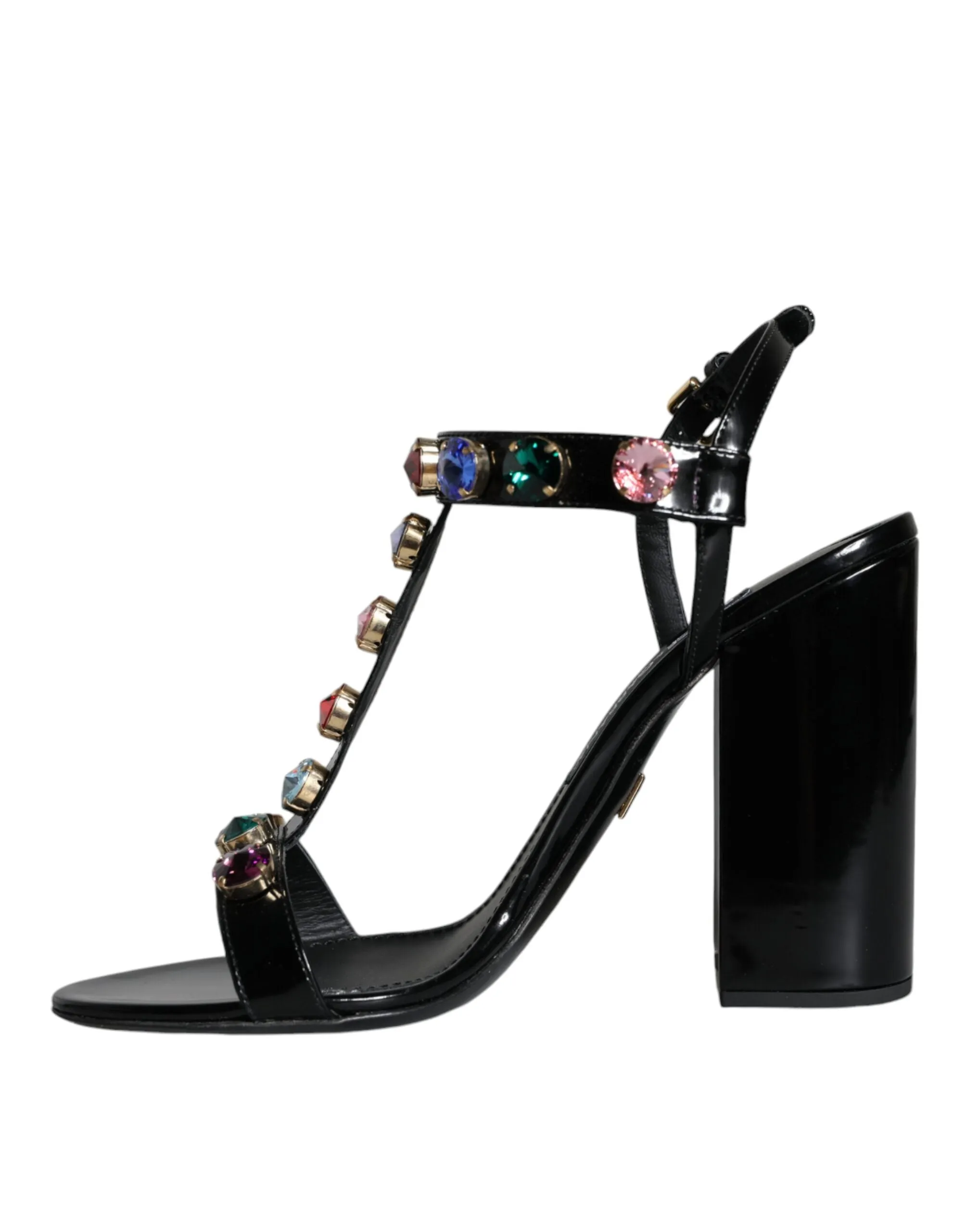 Black Crystal Leather T-strap Sandals Shoes sold by Louxly product image thumbnail 5