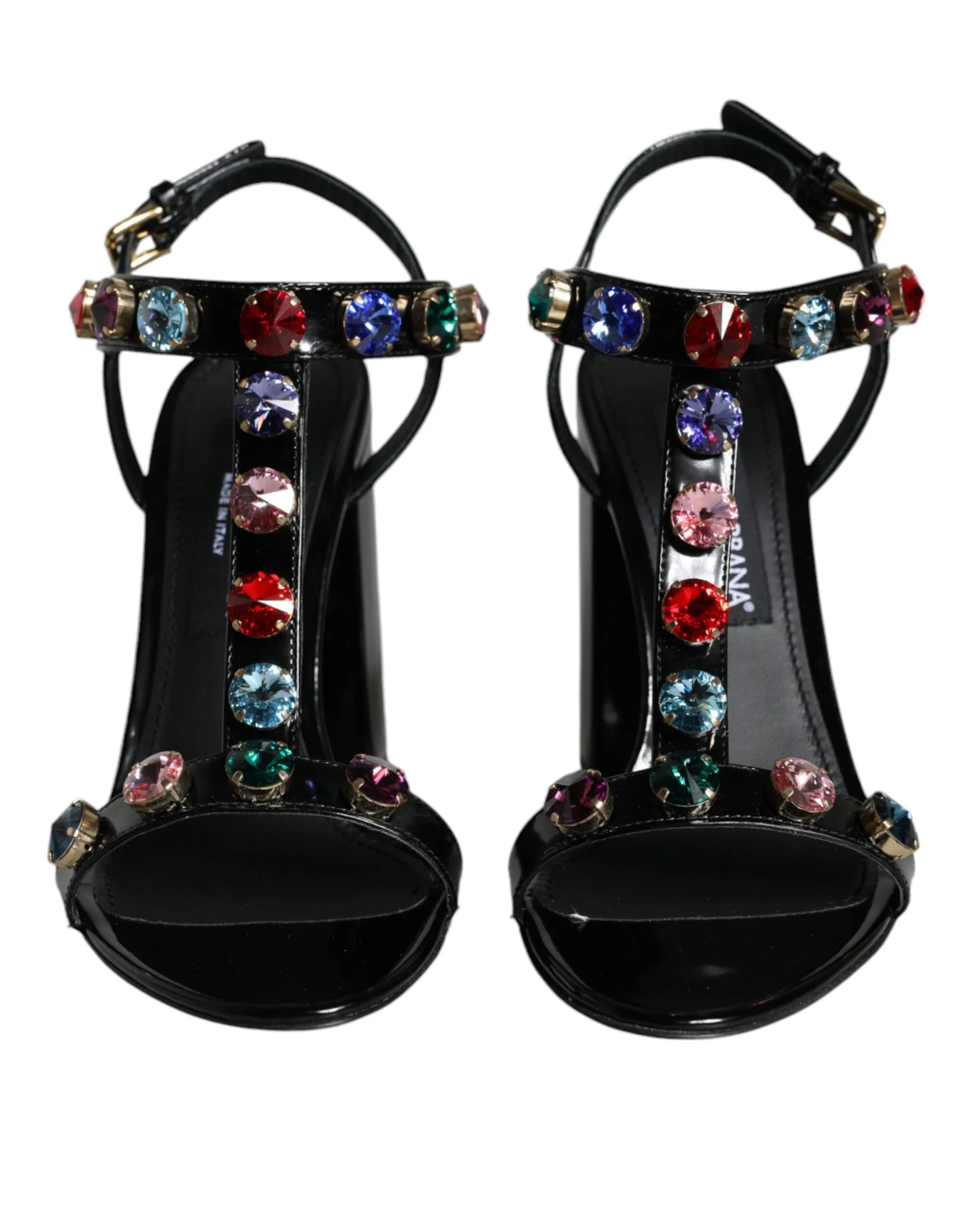 Black Crystal Leather T-strap Sandals Shoes sold by Louxly product image thumbnail 2