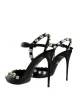 Black Leather Crystal Ankle Strap Sandals Shoes sold by Louxly