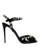 Black Leather Crystal Ankle Strap Sandals Shoes sold by Louxly