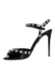 Black Leather Crystal Ankle Strap Sandals Shoes sold by Louxly