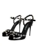 Black Leather Crystal Ankle Strap Sandals Shoes sold by Louxly