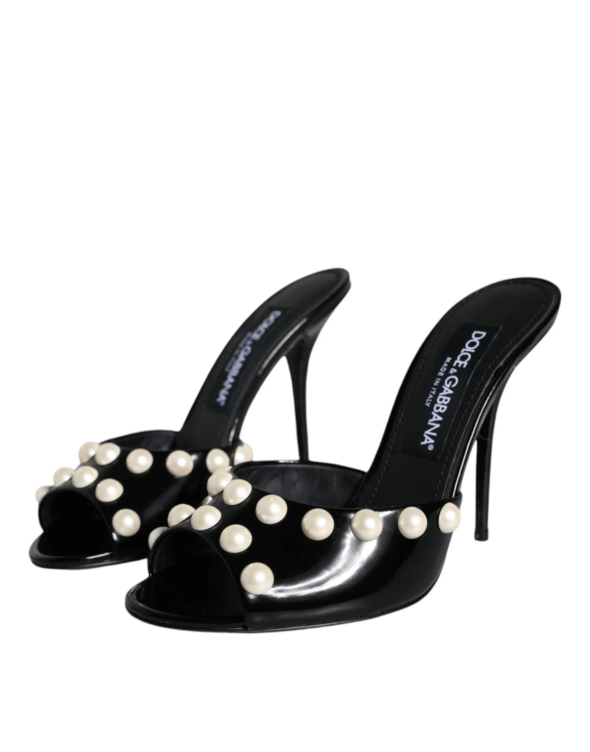 Black Leather Pearls Slides Sandals Shoes sold by Louxly product image thumbnail 3