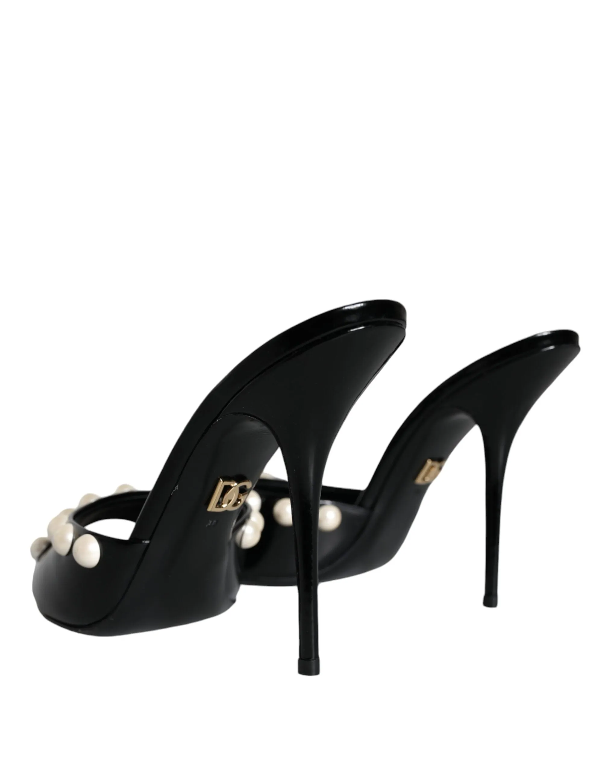 Black Leather Pearls Slides Sandals Shoes sold by Louxly product image thumbnail 4