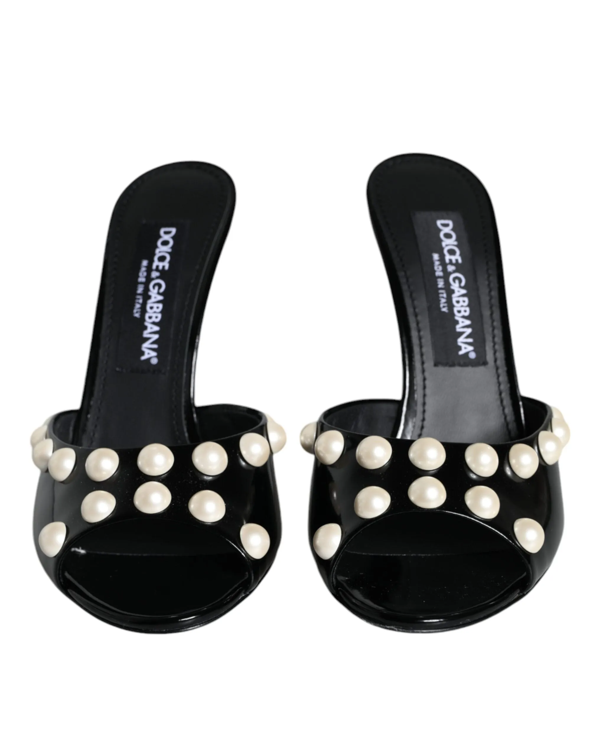 Black Leather Pearls Slides Sandals Shoes sold by Louxly product image thumbnail 2