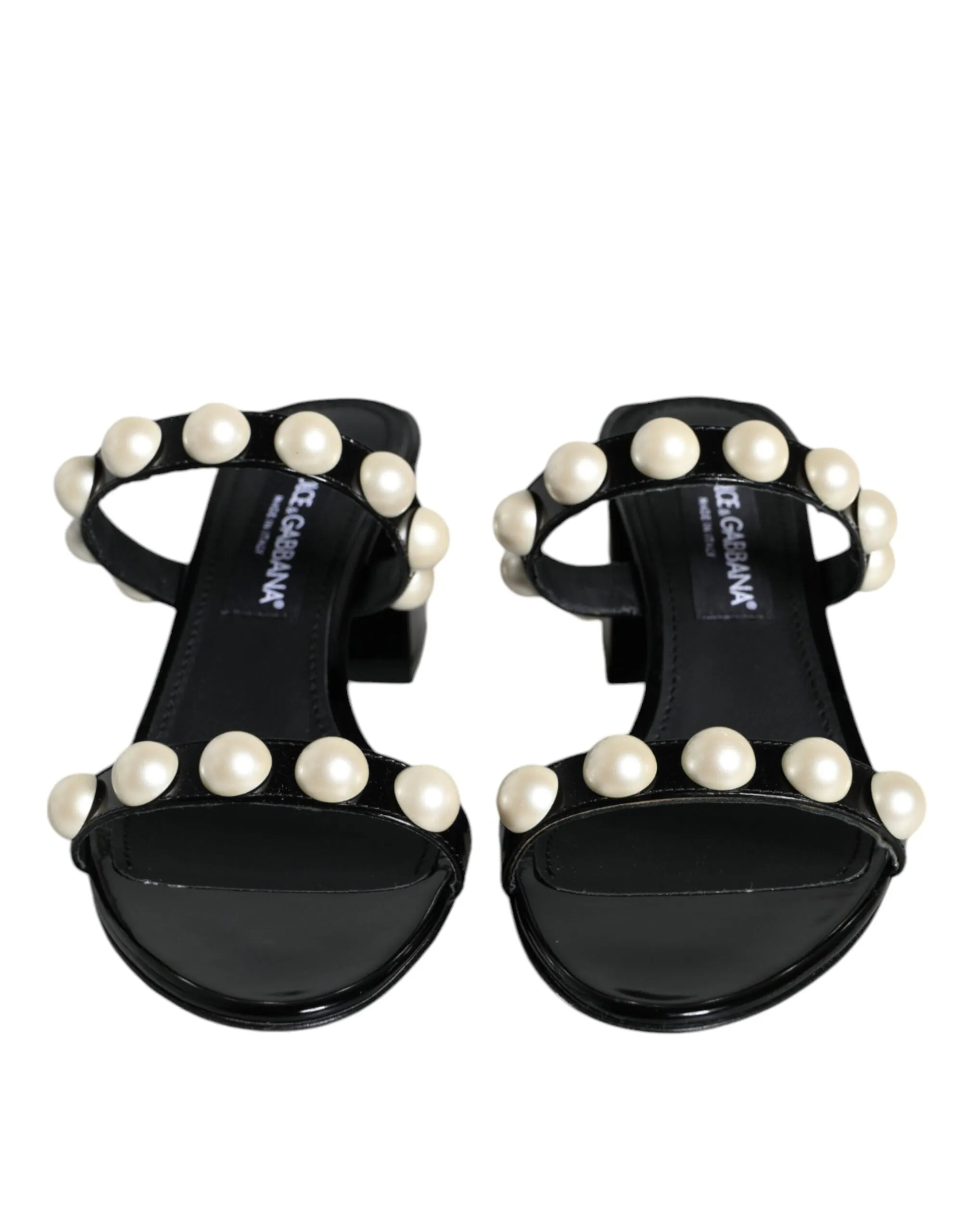 Black Leather Pearls Slides Sandals Shoes sold by Louxly product image thumbnail 2