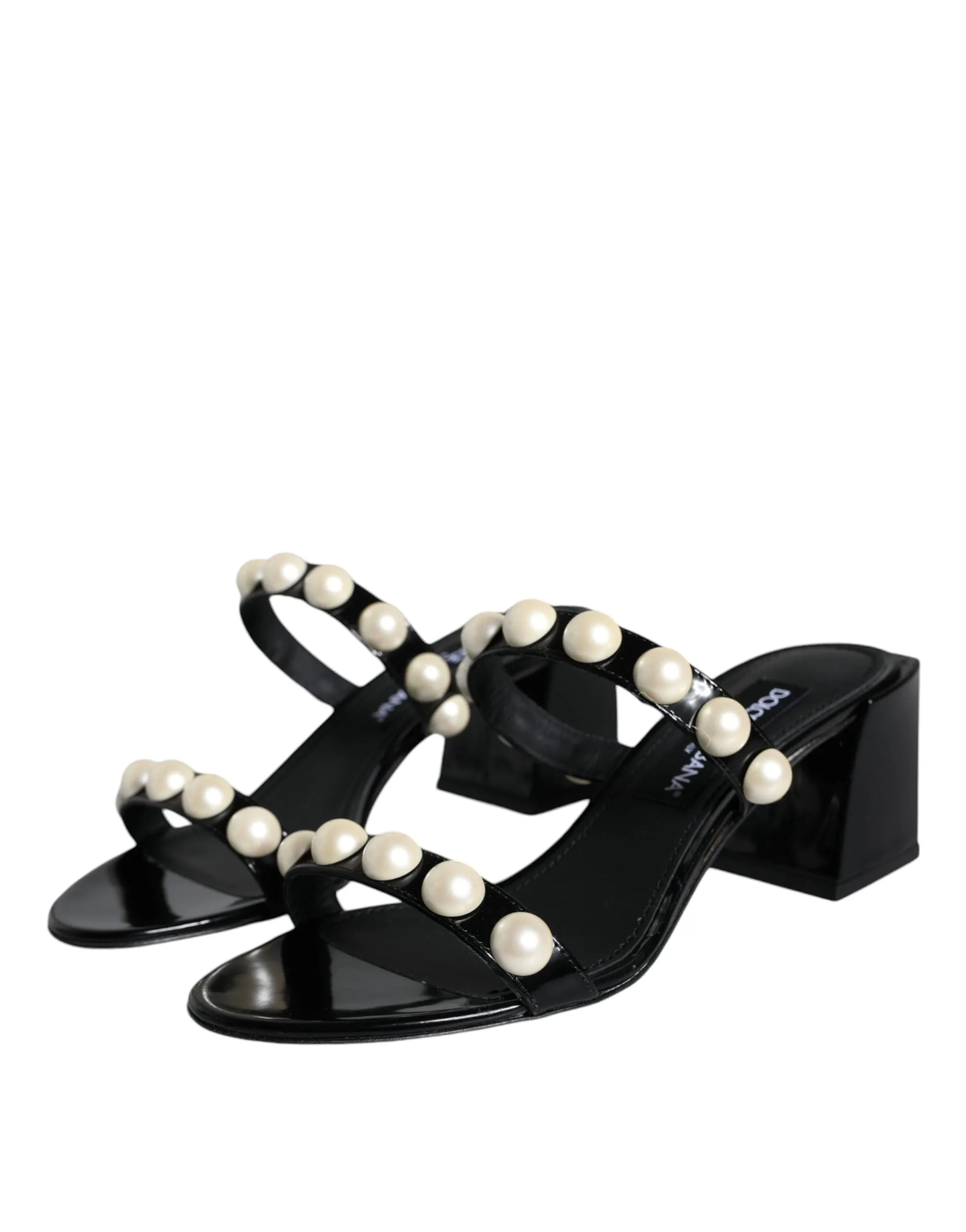 Black Leather Pearls Slides Sandals Shoes sold by Louxly product image thumbnail 3