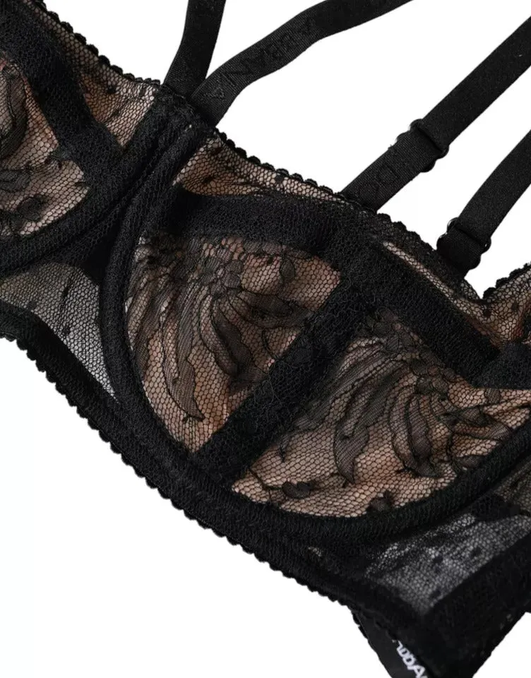 Black Floral Lace Nylon Balconcino Bra Underwear sold by Louxly product image thumbnail 4