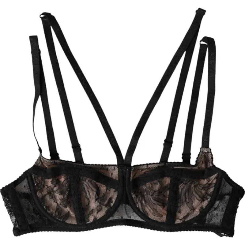 Black Floral Lace Nylon Balconcino Bra Underwear sold by Louxly