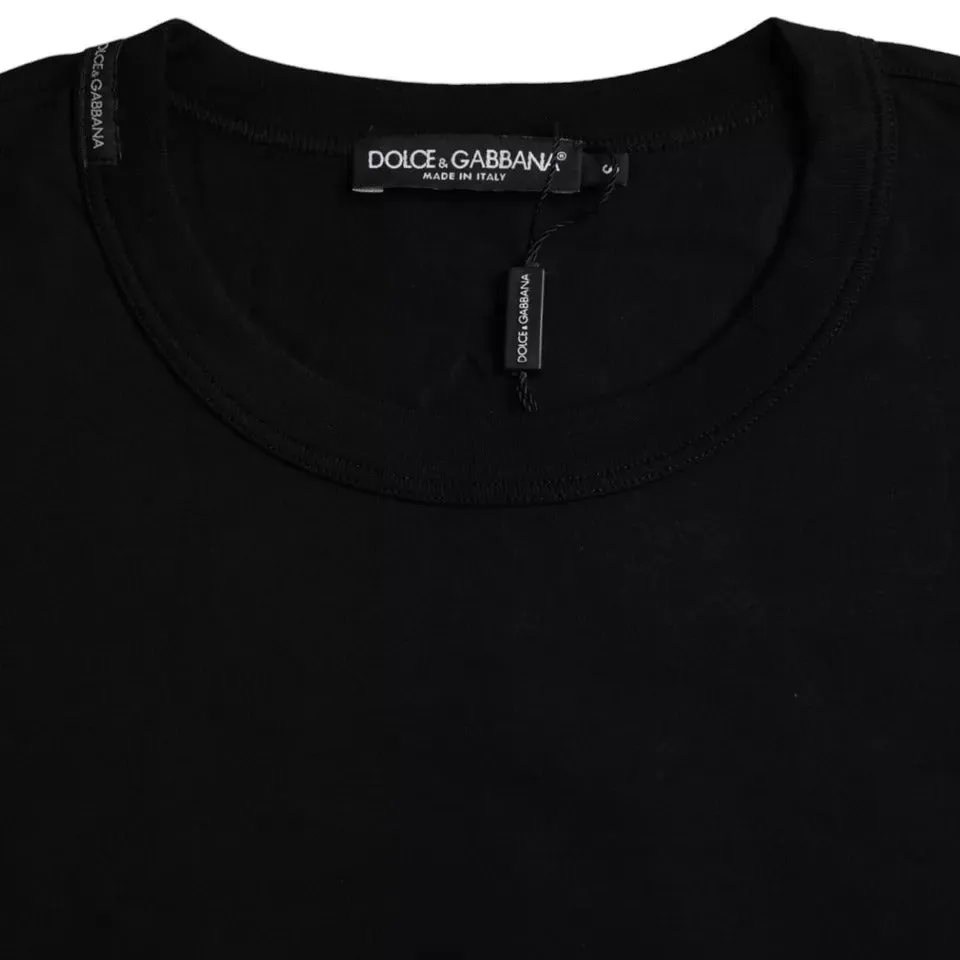 Black Logo Embossed Cotton Crew Neck T-shirt sold by Louxly product image thumbnail 3