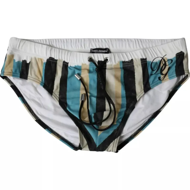 Multicolor Stripes Logo Beachwear Brief Swimwear sold by Louxly