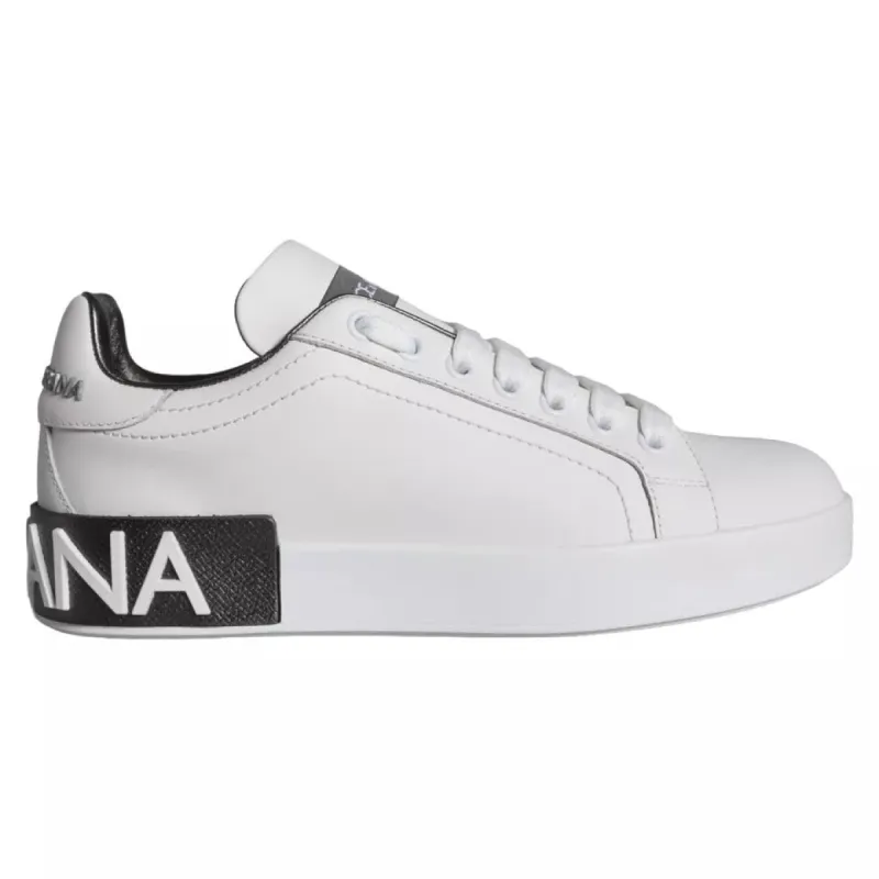 White Black Leather Portofino Sneakers Shoes sold by Louxly