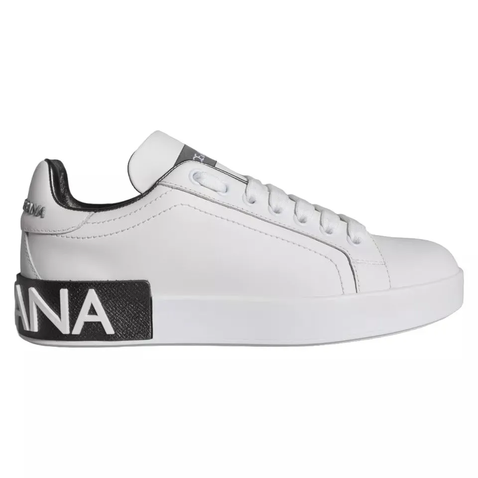 White Black Leather Portofino Sneakers Shoes sold by Louxly