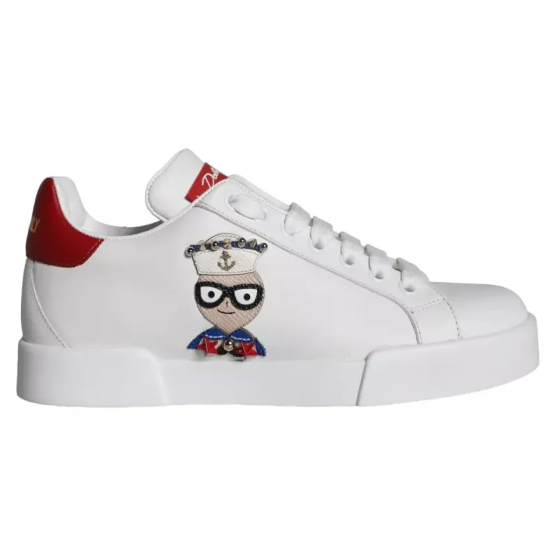 White Patch Calfskin Nappa Portofino Sneakers Shoes sold by Louxly