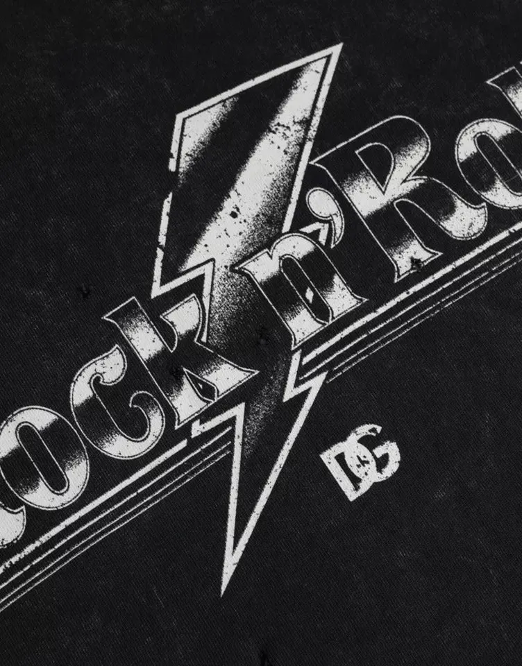 Black Graphic Print Cotton Crew Neck T-shirt sold by Louxly product image thumbnail 3