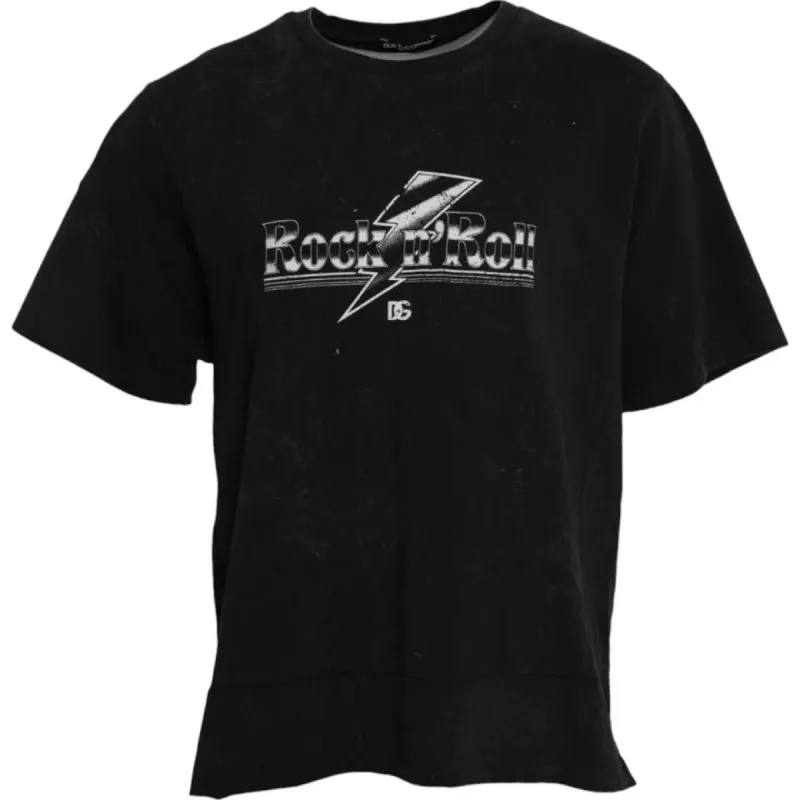 Black Graphic Print Cotton Crew Neck T-shirt sold by Louxly