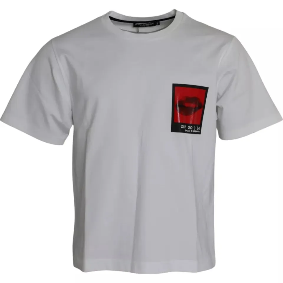 White Red Lips Print Cotton Men T-shirt sold by Louxly