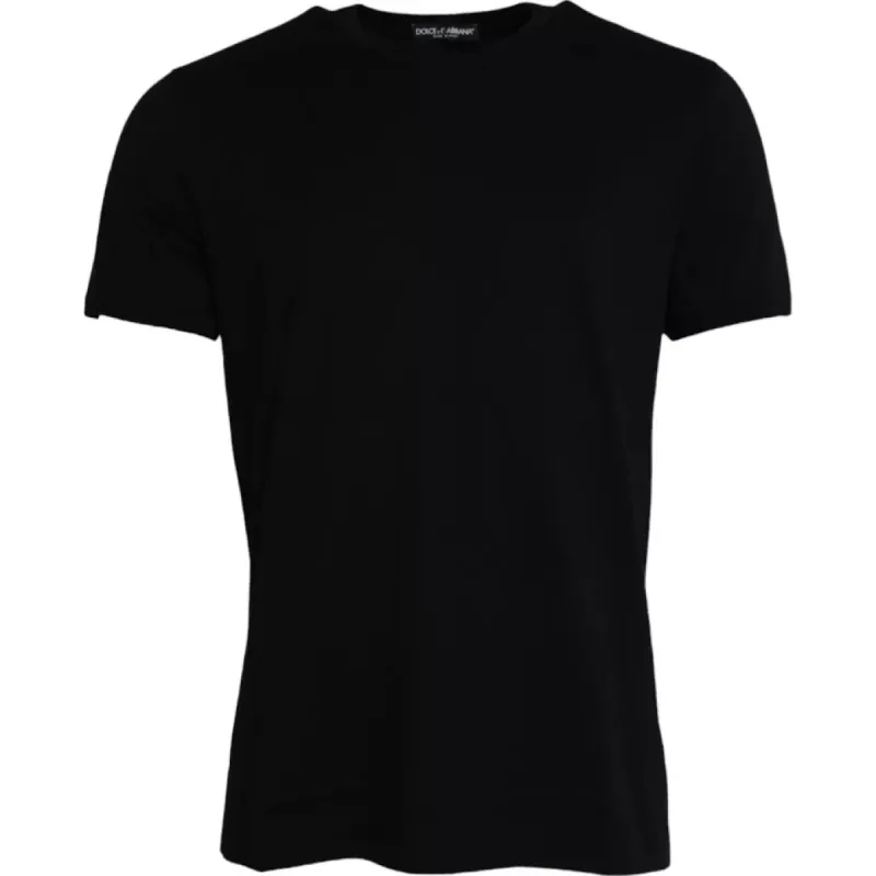 Black Cotton Round Neck Short Sleeves T-shirt sold by Louxly