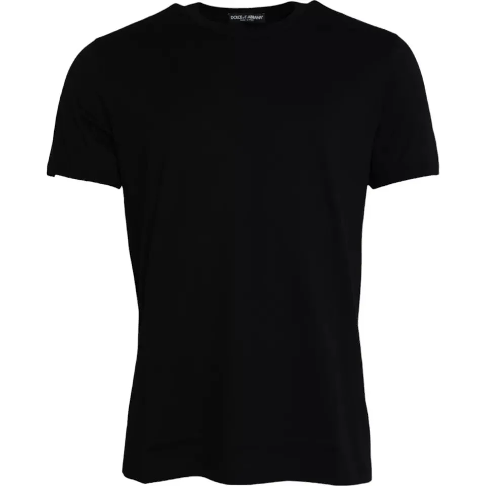 Black Cotton Round Neck Short Sleeves T-shirt sold by Louxly