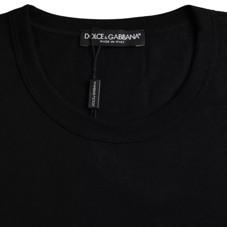 Black Cotton Round Neck Short Sleeves T-shirt sold by Louxly product image thumbnail 2