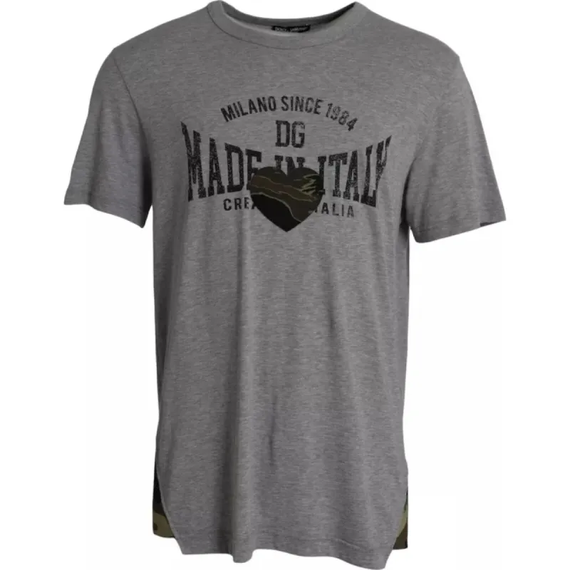 Gray Graphic Print Cotton Round Neck T-shirt sold by Louxly