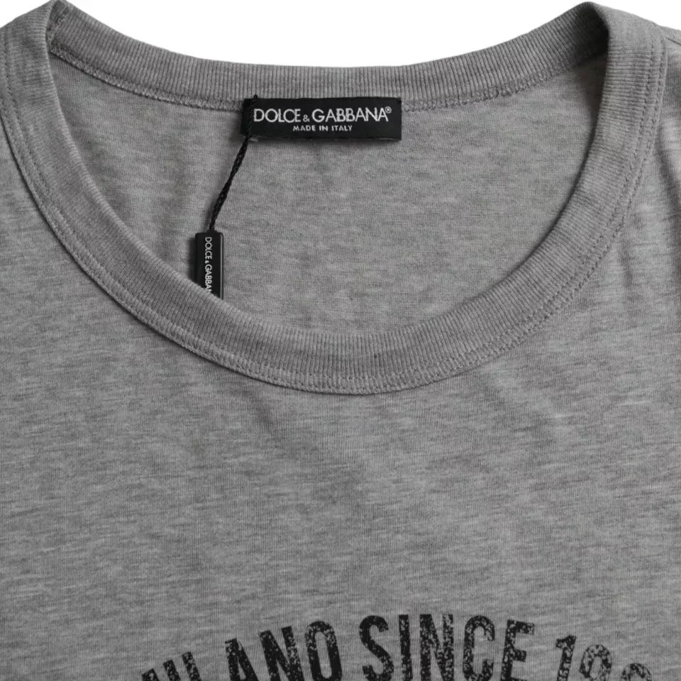 Gray Graphic Print Cotton Round Neck T-shirt sold by Louxly product image thumbnail 3