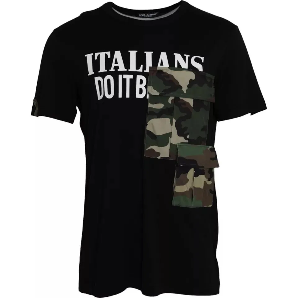 Black Camouflage Cotton Short Sleeve T-shirt sold by Louxly