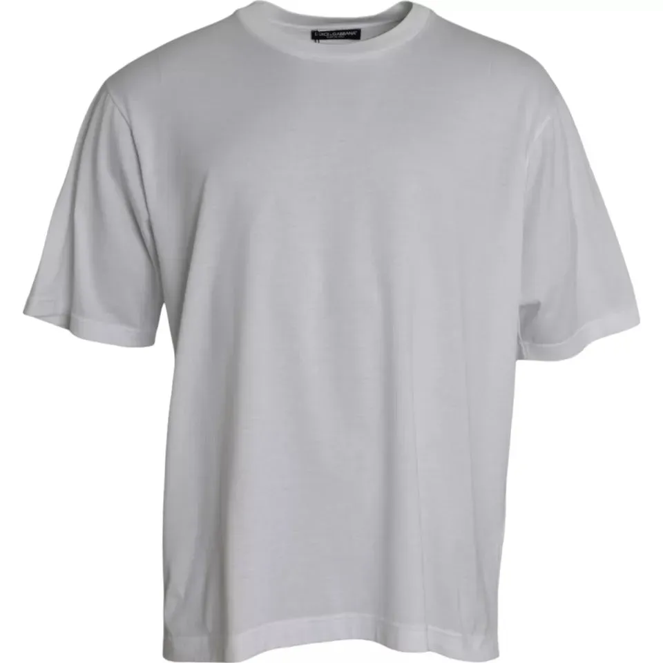 White Cotton Round Neck Short Sleeve T-shirt sold by Louxly