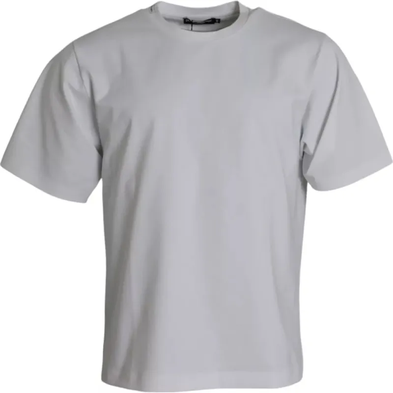 White Cotton Round Neck Short Sleeve T-shirt sold by Louxly