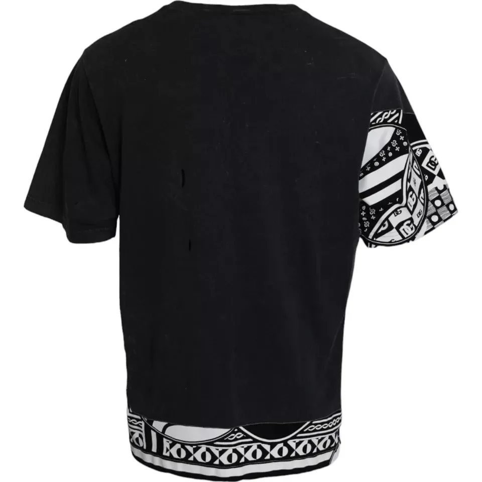Black Graphic Printed Cotton Short Sleeves T-shirt sold by Louxly product image thumbnail 3