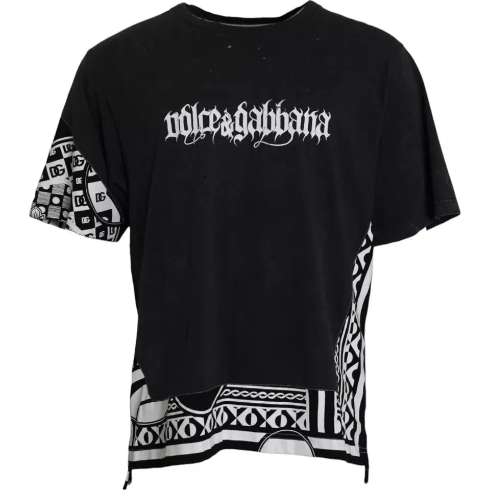 Black Graphic Printed Cotton Short Sleeves T-shirt sold by Louxly