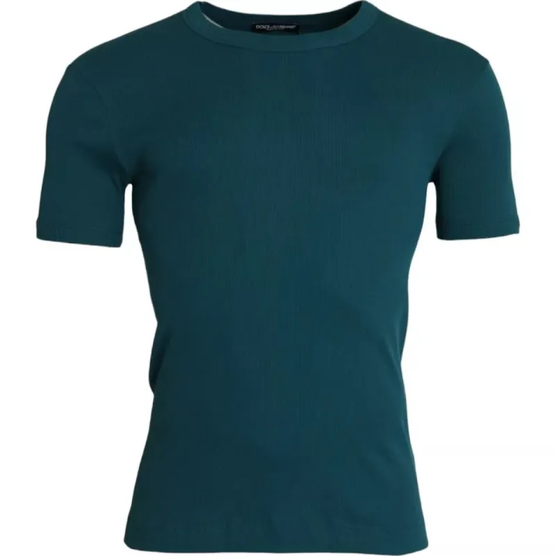 Blue Green Cotton Round Neck Short Sleeves T-shirt sold by Louxly