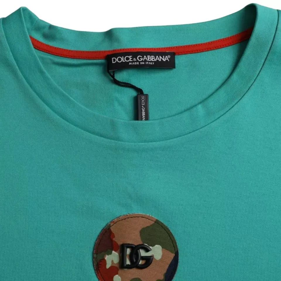 Green Logo Patch Round Neck Cotton T-shirt sold by Louxly product image thumbnail 4