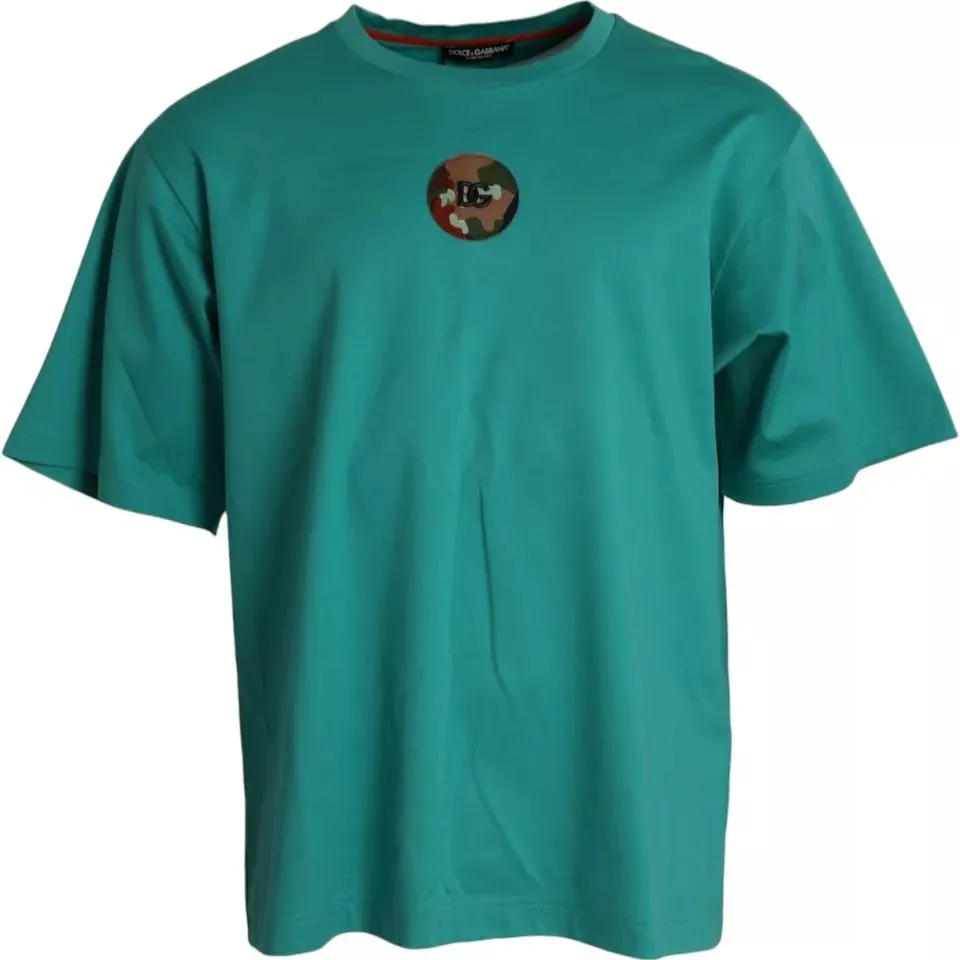 Green Logo Patch Round Neck Cotton T-shirt sold by Louxly