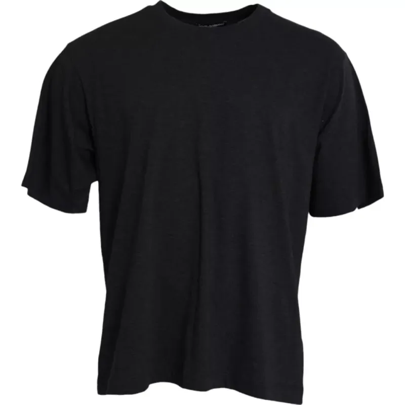 Black Cotton Crew Neck Short Sleeves T-shirt sold by Louxly