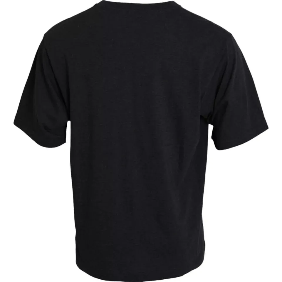 Black Cotton Crew Neck Short Sleeves T-shirt sold by Louxly product image thumbnail 2