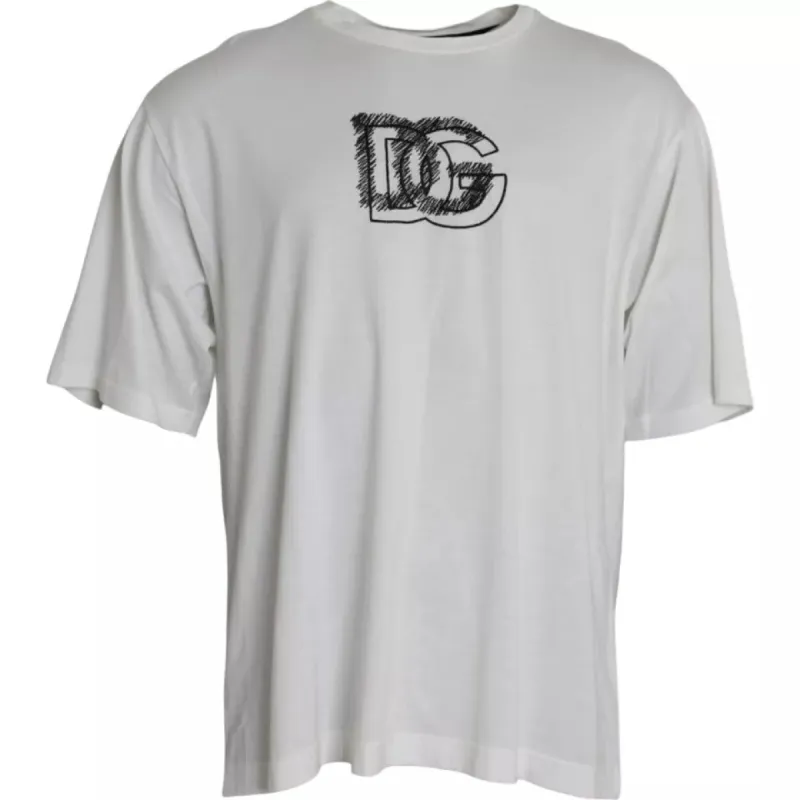White Logo Round Neck Short Sleeves T-shirt sold by Louxly